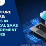 A futuristic digital illustration of a laptop with a glowing cloud icon, symbolizing SaaS technology and cloud computing. The image includes a banner with the Buoyancy Software logo and the text: "The Future of SaaS: Trends in Vertical SaaS Development for 2025."